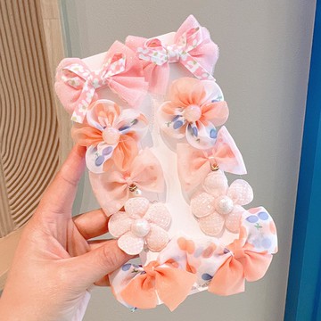 甜美網紗小清新布藝髮夾(10入組)-橘色