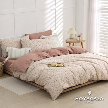 HOYACASA 100%精梳棉加大兩用被床包四件組-微曦花語(天絲入棉30%)