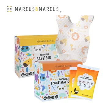MARCUS＆MARCUS　拋棄式外出保潔組（防水馬桶坐墊＋防水圍兜）-獅子長頸鹿_廠商直送