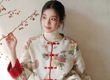 新中式復古中國風 金絲提花盤扣夾棉 短外套/半裙