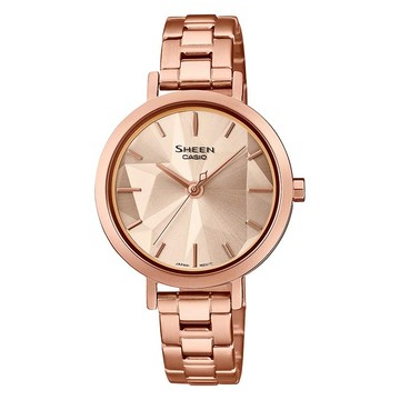 【CASIO 卡西歐】SHEEN 簡約三針 藍寶石鏡面 鋼錶帶女錶 SHE-4558PG-4A 玫瑰金 台南時代