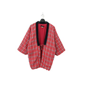 Back to Green-日本帶回袢天 紅灰藍長格紋 pt-26/vintage