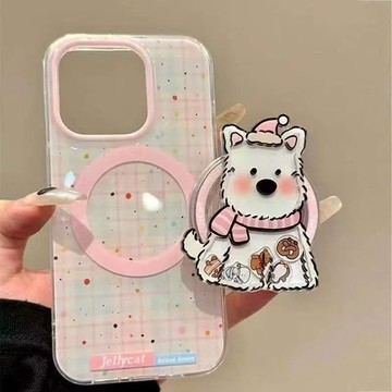 沷墨格紋西高地搖搖樂磁吸支架蘋果16手機殼15promax14iPhone13/12/11潮流