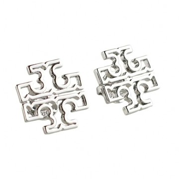 【TORY BURCH】雙T-LOGO鏤空耳環-銀