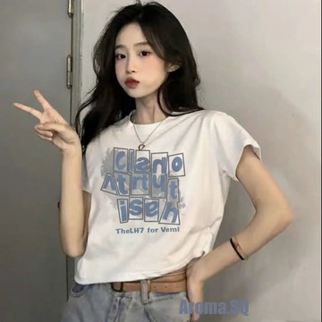 HK臺灣出貨🔥夏季新款 網紅短款T恤女 寬鬆百搭上衣 顯瘦短袖 設計感百搭上衣潮 短版上衣 短版T恤 露肚 短T