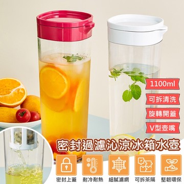 【QHL 酷奇】大容量耐耐熱密封濾茶冰箱冷水壺-1100ml