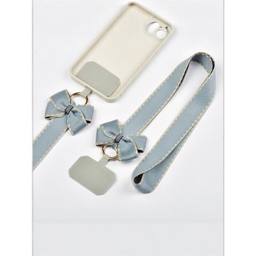原創蝴蝶結手機掛繩貼片寬版掛脖鏈條女防丟個性夾片掛件手腕帶子