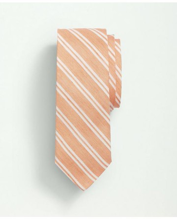 Brooks Brothers Men's Silk Linen Bold Double Striped Tie | Orange | Size Regular