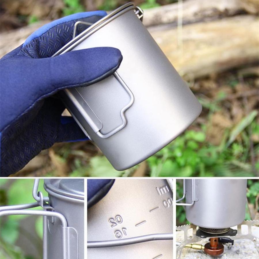 750ml Titanium pot mug with lid folding handle come with spoon Portable Tra