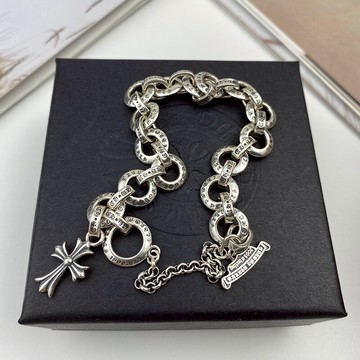 925純銀時尚剋羅心泰銀ch字母十字花拼接潮人個性款男女拍照手鏈