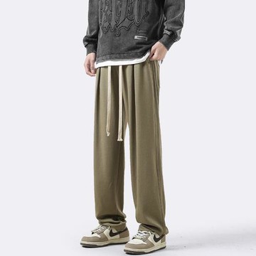 運動褲男春秋款垂感闊腿褲美式復古hiphop褲子春季直筒寬松休閑褲