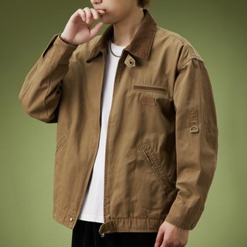 春秋季底特律休閑夾克男潮牌工裝純棉翻領美式復古大學生牛仔外套