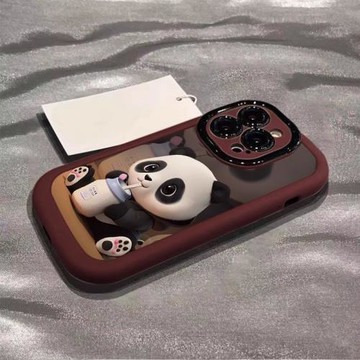 簡約熊貓全包硅膠個性高級蘋果