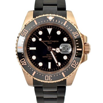 水鬼錶 范倫鐵諾.古柏玫金外框黑鋼錶【NEV119】