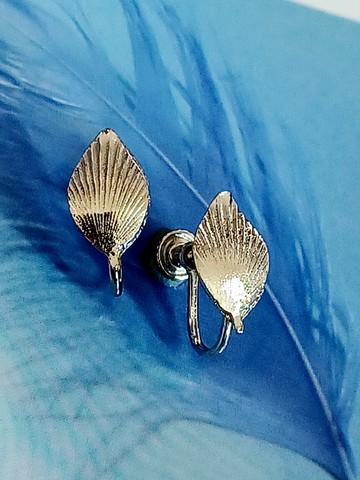 vintage jewelry  低調簡約銀葉 夾式耳環