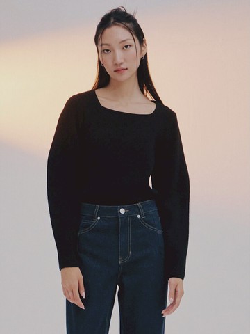 Square Neck Knit Pullover_Black