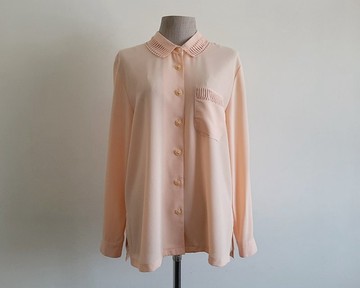 復古 80 年代 橙色縷空襯衫 刺繡領襯衫 長袖 M 號