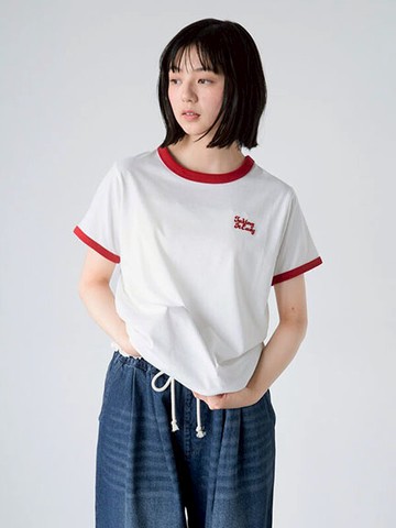配色滾邊立體感英文刺繡短袖T恤(0F000948510) - ehka sopo