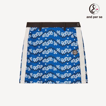 【and per se】女款彈性靈活防潑水設計印花寶藍色短裙 DLW85045