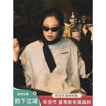 金智妮jennie同款歐貨大版t恤灰色短袖女夏季寬松美式高街上衣服