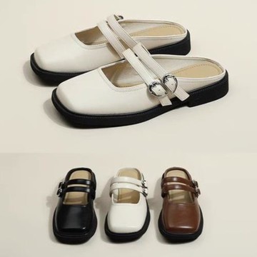 JP Queen New York 氣質方頭瑪莉珍平底穆勒鞋(3色可選)