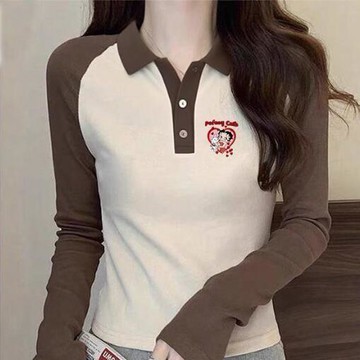 愛依依 長袖T卹 印花T卹 上衣 T恤衫S-2XL新款韓繫上衣修身顯瘦polo新款減齡打底-12373.