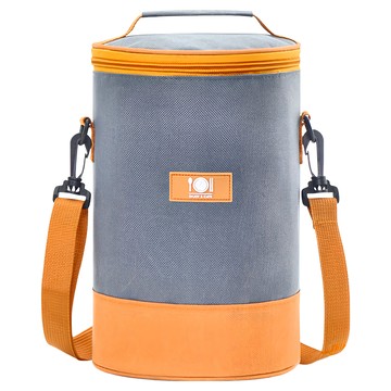 iSFun 加長圓桶 大容量肩背保冷保溫便當包  27 x 25 x 2cm  灰色  1個