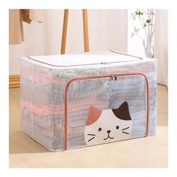 超大透明防水雙開收納箱 萌貓款 22L PVC材質  40 x 29 x 20cm  橘色  1個