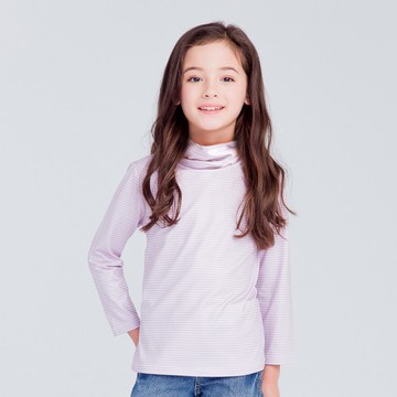 MIT 細條紋溫灸刷毛高領發熱衣(粉藍 童80-150)