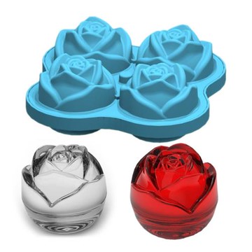 4連玫瑰花冰格硅膠冰模雞尾酒調酒威士忌冰塊冰球飲料果汁制冰盒