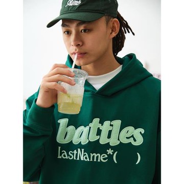 Battles 秋冬重磅毛圈填充純棉貼布繡logo連帽衛衣寬松休閑帽衫