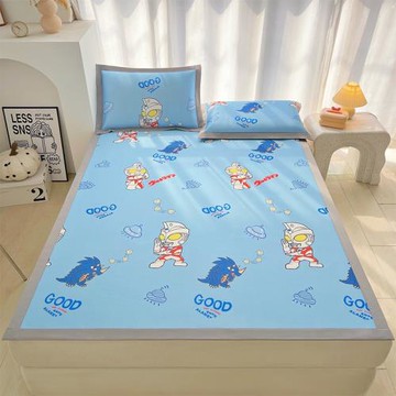 正版授權奧特曼水洗冰絲席卡通夏季涼席三件套可折疊單雙人空調席