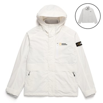 男女同款 3IN1 防風搖粒絨(兩件式)連帽外套 - 白色