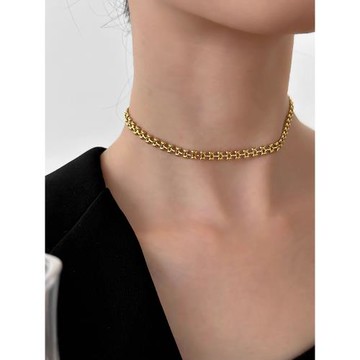 歐美簡約龍骨扣櫻桃項鏈女鈦鋼鍍18K金百搭鎖骨鏈小眾設計感頸鏈