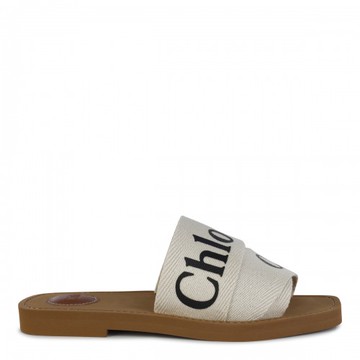 Chloe - White Canvas Woody Flats 36
