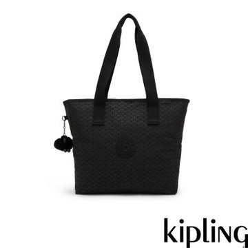 Kipling 經典黑菱格紋印花大容量印花托特包-ANINA