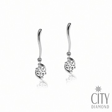 City Diamond 引雅流線型水鑽K金耳環(浮光流影系列)
