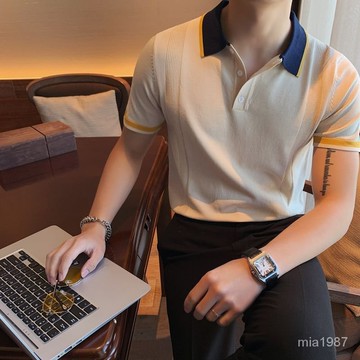 夏季拚色短袖POLO衫男韓版潮流ins休閒青年帥氣翻領百搭針織T恤衫 QUR6