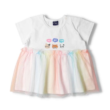 akachan honpo - T恤-HI ! MY ZOO 薄紗拼接-米白色