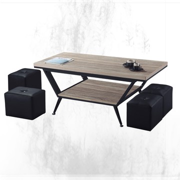 文創集 麥卡4.3尺開放式大茶几(附四張皮革椅凳)-130x70x57cm免組