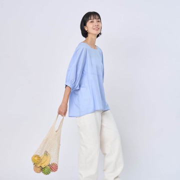 Opie棉質圓剪接寬版上衣 (2色)