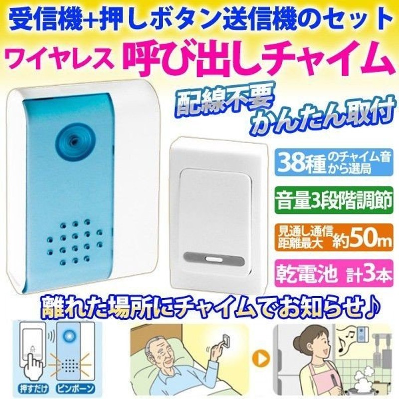 チャイム ワイヤレス 玄関 呼び鈴 呼び出し 介護 家庭用 業務用 コードレスチャイム セット 受信機 送信機 呼出 室内 ベル 呼出音 配線不要 通販 Lineポイント最大0 5 Get Lineショッピング