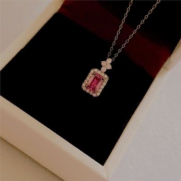 香水瓶祖母切粉色吊墜莫桑石吊墜銀鍍金鉆項鏈潮流皇家藍異形