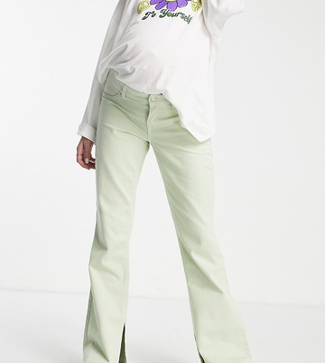 ASOS DESIGN Maternity puddle flare trouser with split hem in peppermint-Green