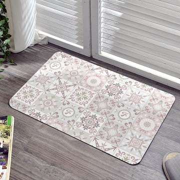 La Belle 軟式珪藻土 吸水 抗菌 地墊 60x39cm 西班牙花磚 粉 可水洗 格蕾寢飾