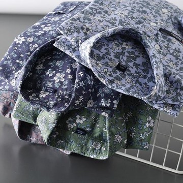 不一樣的休閑氣質 外貿男裝工廠剪標尾貨舒適棉質碎花長袖襯衫衣