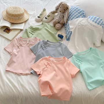 mori🎀mori國風兒童短袖T恤女童中式上衣夏季寶寶盤扣夏款a類