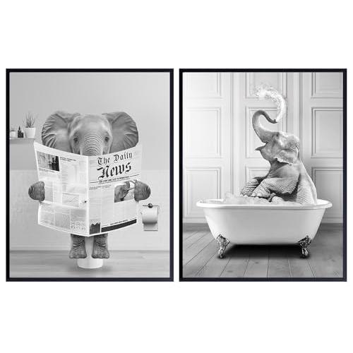 Elephant Wall Art   Bathroom Wall Art  Decor   Funny Bathroom W 並行輸入品