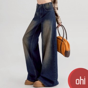 【ohi】水洗直筒闊腿牛仔褲 顯瘦垂感拖地褲子 牛仔褲 長褲 女裝 女生褲子 休閒長褲 GJC2381