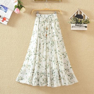 夏新款A字碎花雪紡半身裙中長款印花大擺仙女顯瘦清新沙灘長裙女